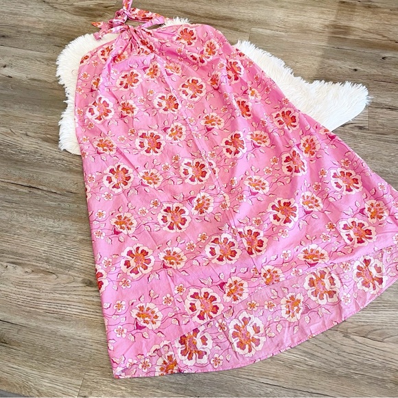J.Crew Halter Midi Dress Swim Cover Up Pink Floral Cotton Beach Vacation Medium - Picture 4 of 8